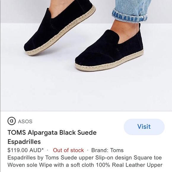 BNWT in box, size 9.5, Tom Black Suede Espadrilles - Picture 3 of 3